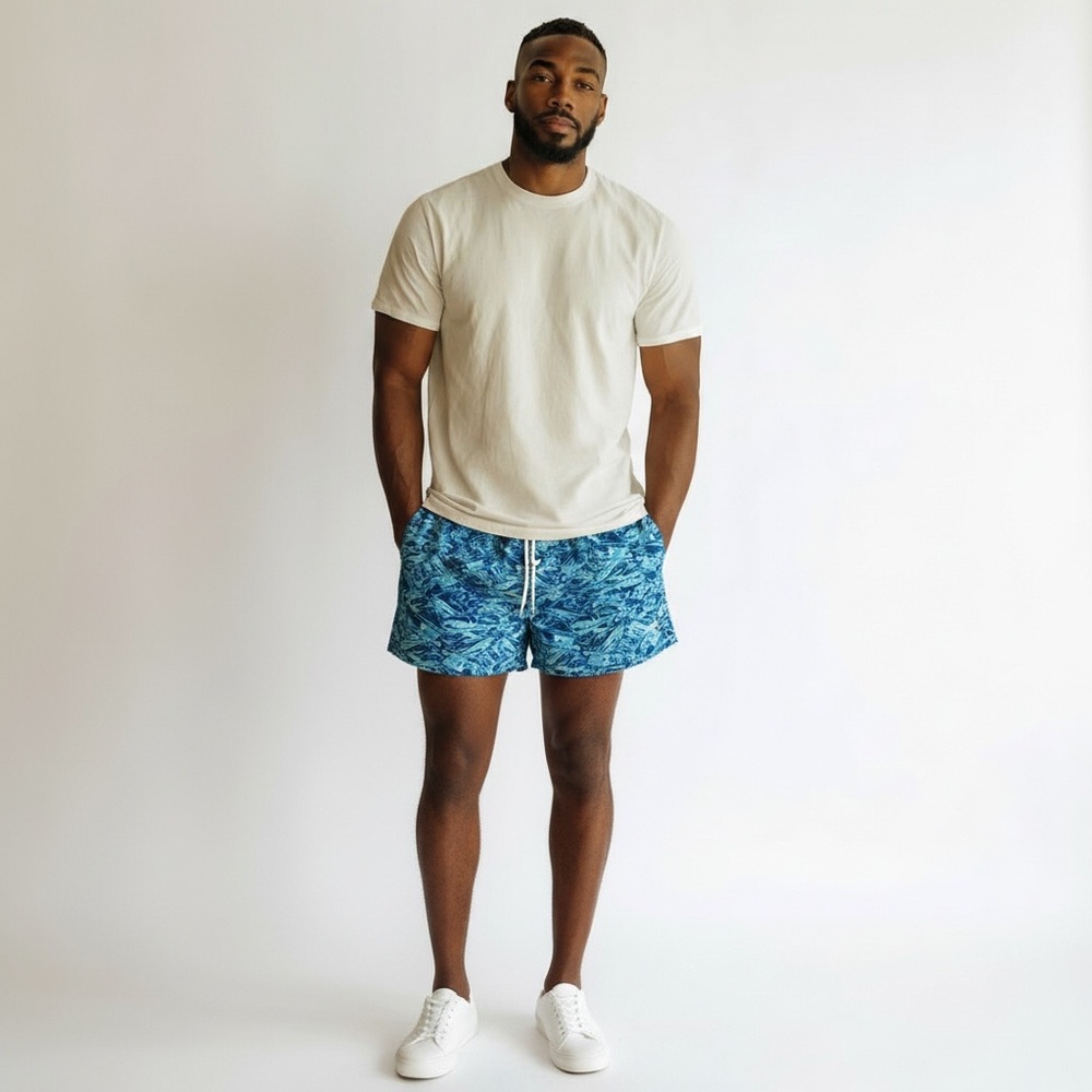 Humankind Men’s Swim Trunks‎ – Blue Water Print Board Shorts – Size XL